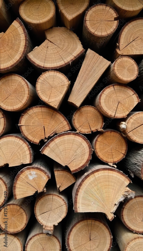 Fototapeta premium Stacks of neatly organized dried forestry wood, ready for use in crafting, construction, or as firewood Perfect for rustic, natural, and DIY projects , pile, detail, background