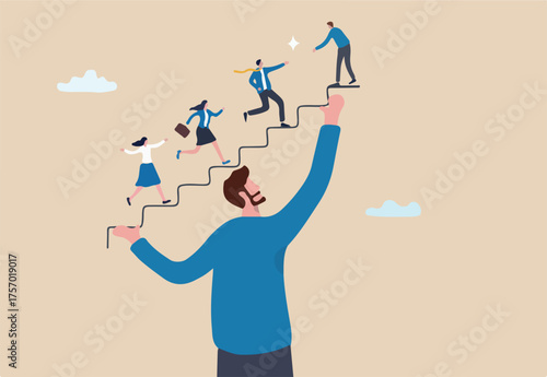 Support employee to reach success and career growth, mentor or coaching help employee engagement, working community, teamwork or career development, businessman manager 