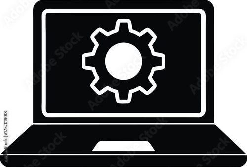 Vector Silhouette of Classic Notebook Screen with Gear Sign for High End Technology on png transparent background