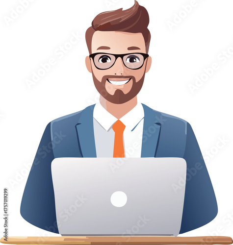 businessman working on laptop isolated on transparent background