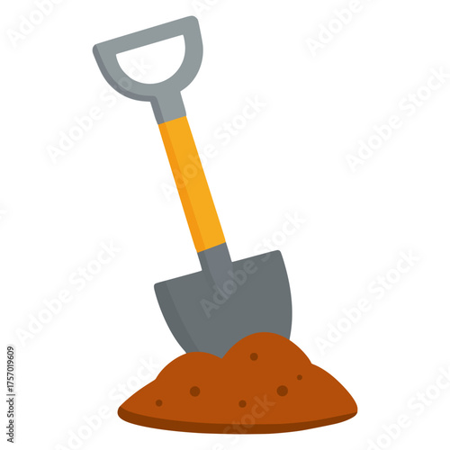 shovel digging soil flat color vector illustration template design