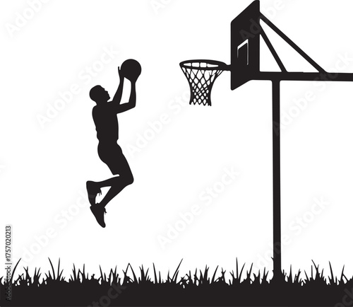 Silhouette of a basketball player jumping to dunk vector