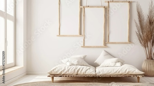 Minimalist Bedroom with Low Platform Bed and Natural Decor in Bright Sunlit Room