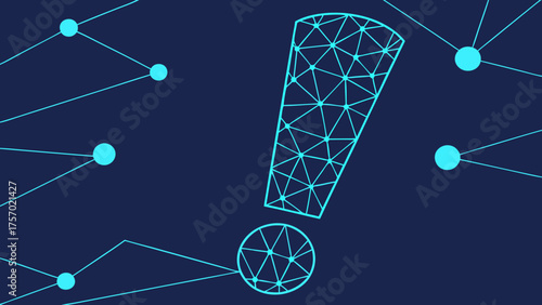 Abstract digital exclamation mark icon with network design, conveying attention and alertness in modern style