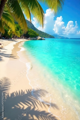 Sun-drenched beach scene with vibrant turquoise water, promising a carefree summer filled with relaxation and warmth  Perfect for travel, vacation, and summer holiday themes , sun, shore, golden