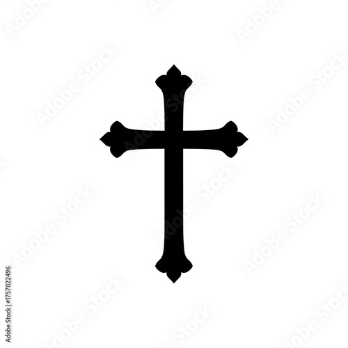 A simple, symmetrical black cross on a stark, plain white background