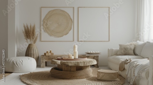 Minimalist Boho Living Room Decor with Neutral Tones and Natural Textures