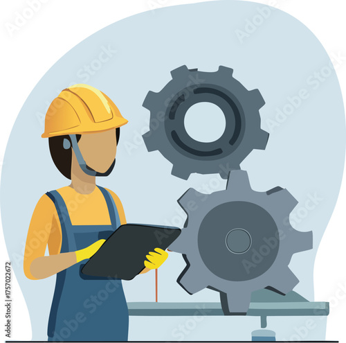 Industrial Inspector A Vector Illustration of a Worker Assessing Machinery in a Production Environment