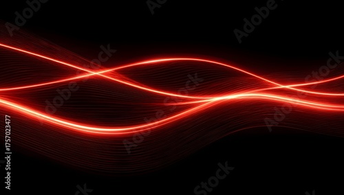 Abstract glowing red wavy lines with a dark background representing energy flow data transmission or futuristic digital art