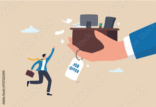 Job offer from employer, employment contract or career recruitment interview, HR human resource offer career opportunity, job vacancy or talent join, employer hand offer new job to winning applicant.