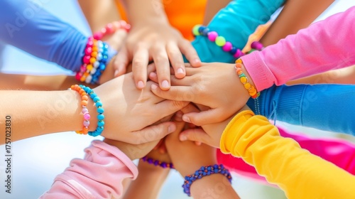 Diverse Hands United in Solidarity with Joyful Accessories for Team Building and Collaboration