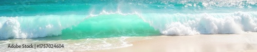 Sun-drenched turquoise waves crash on a sandy shore, creating a mesmerizing display of summer energy and serenity Perfect for travel, vacation, or summer-themed projects , peace, sunlight