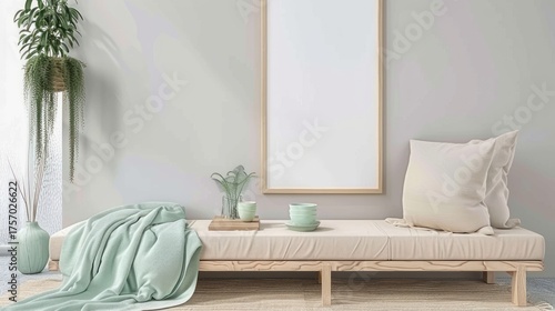 Minimalist Light Bedroom with Single Bed and Green Decor