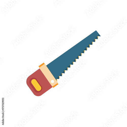 Flat design illustration of a hand saw with a red handle
