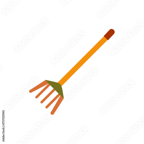 Simple flat design of a gardening rake on a black background