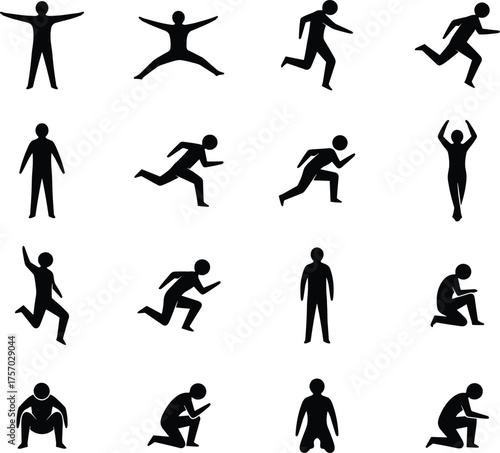Variety of Male Silhouettes in Diverse Poses and Activities on Transparent Background