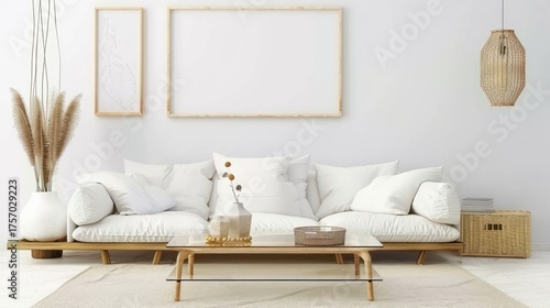 Minimalist Living Room with White Sofa and Natural Decor in Bright Modern Space