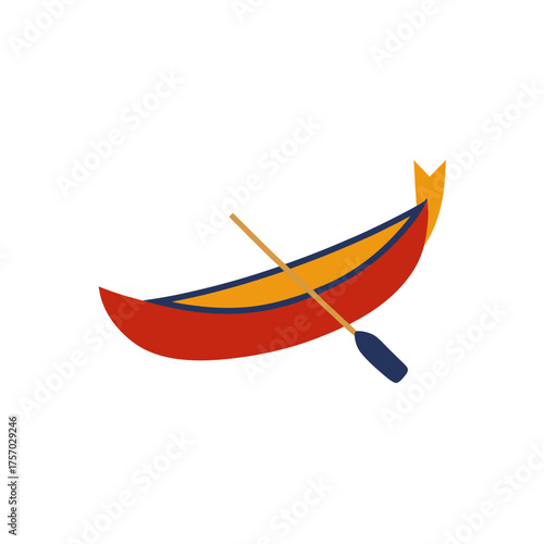 Stylized canoe with paddle on black background