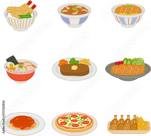 日本食イラスト 洋食アイコンセット 食事メニュー素材