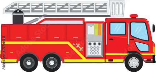 Red Fire Truck with Ladder Illustration
