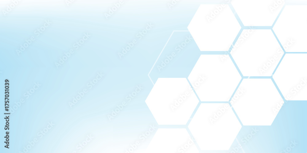 Fototapeta premium Abstract blue and white hexagon background. Futuristic digital hi-technology banner. Healthcare background. Vector ilustration.