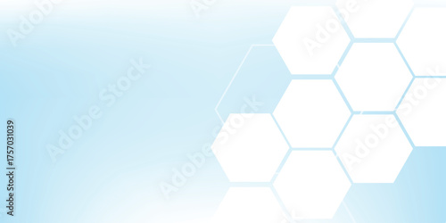 Abstract blue and white hexagon background. Futuristic digital hi-technology banner. Healthcare background. Vector ilustration.