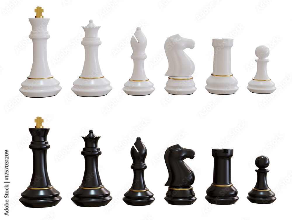 custom made wallpaper toronto digitalElegant White and Black Chess Set with Gold Trim for Strategy, Luxury Isolated on Transparent Background.
