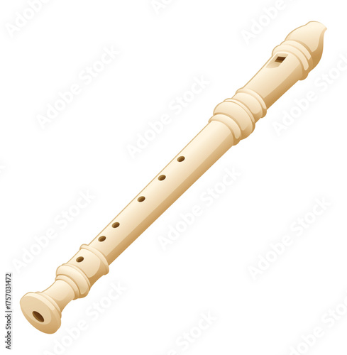 Flute or recorder, an instrument commonly used for learning and folk music. Vector cartoon illustration