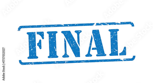 A blue, rectangular, distressed rubber stamp with the word 'FINAL' in bold uppercase letters, set against a clean white background.