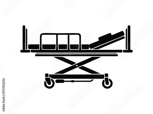vector silhouette of a stretcher with white background, hospital equipment