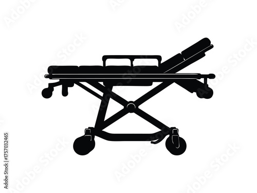 vector silhouette of a stretcher with white background, hospital equipment