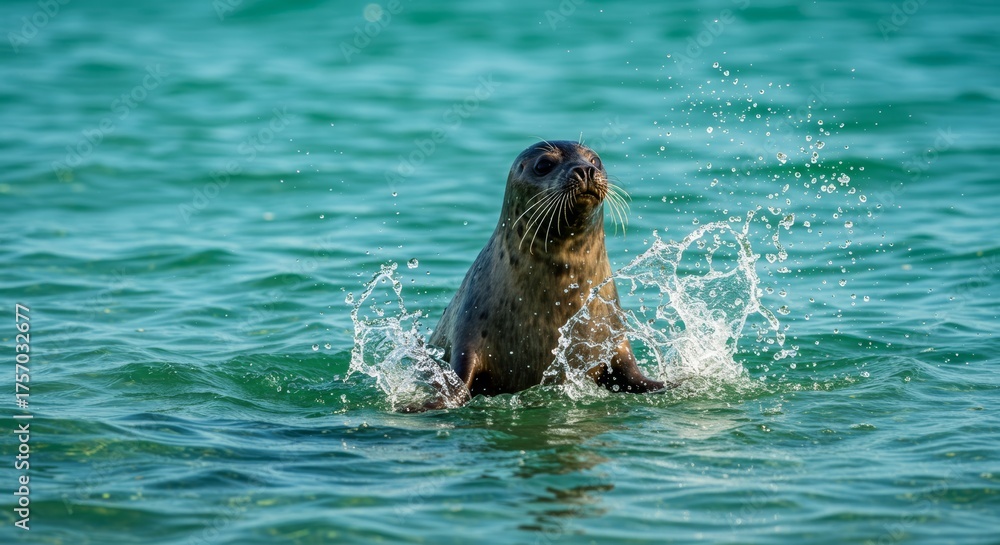 Obraz premium Charming seal enjoying the water on a sunny day off the british coast