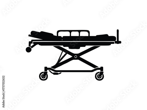 vector silhouette of a stretcher with white background, hospital equipment