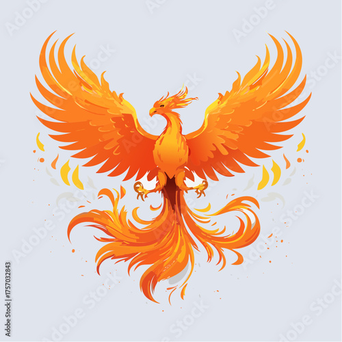 Illustration of a majestic phoenix with vibrant orange and yellow plumage