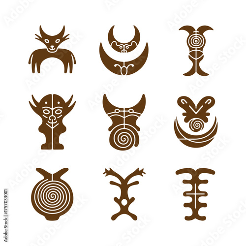 Flat design gobekli tepe symbols set 5
