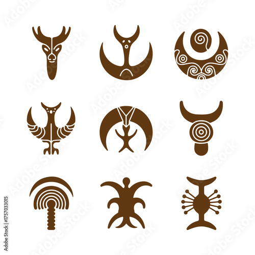 Flat design gobekli tepe symbols set 4