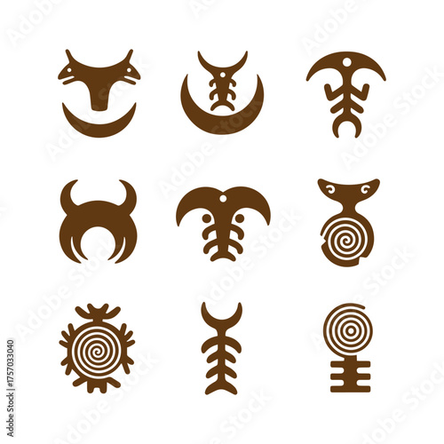 Flat design gobekli tepe symbols set 3