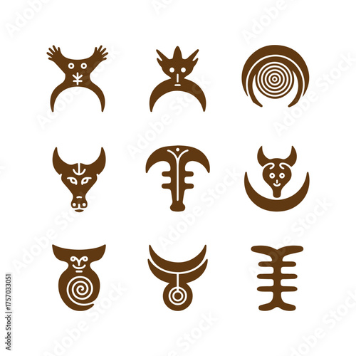 Flat design gobekli tepe symbols set 2