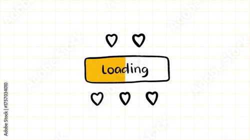 Cute loading bar in doodle style. Doodle loading bar with love sign in checkered aesthetic background video. 