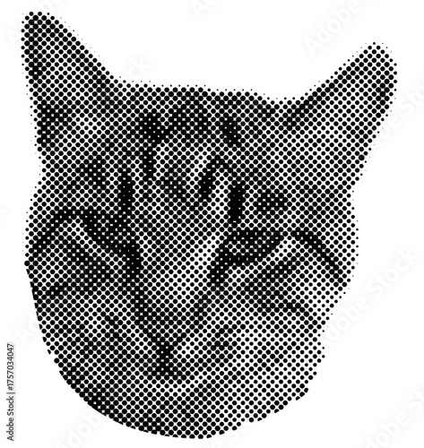 Cat halftone collage sticker set, trendy collection portrait retro y2k pet, funky emoticon animal, pop aesthetic. 
