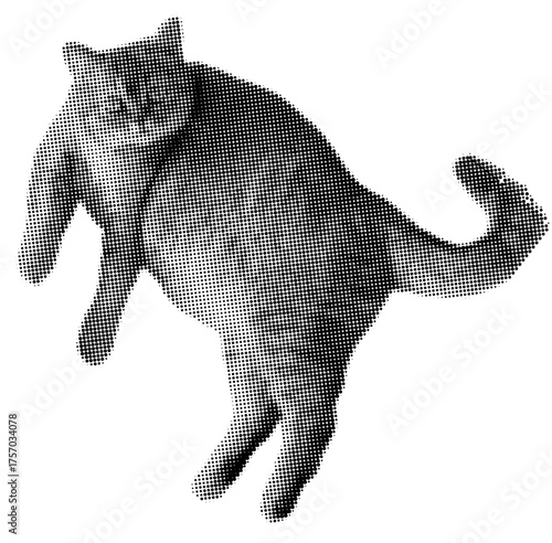 Cat halftone collage sticker set, trendy collection portrait retro y2k pet, funky emoticon animal, pop aesthetic. 