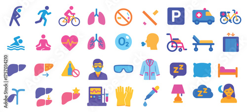 Colorful medical and healthcare icons collection with diverse symbols
