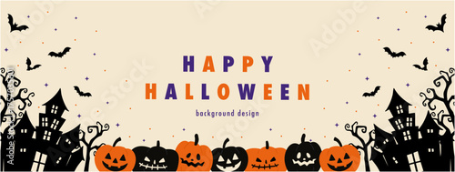 ハロウィン　HAPPY HALLOWEEM　バナー素材 フレーム　背景　ベクターイラスト　シンプル　おしゃれ

