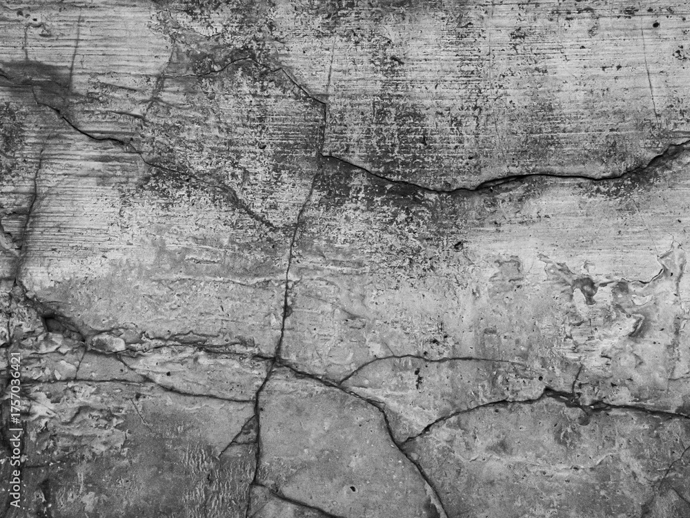 Obraz premium Crack wall texture background broken earthquake effect, whtie grey building cement damage pattern plaster grunge black line paint surface abstract, construction rough street concrete backdrop.