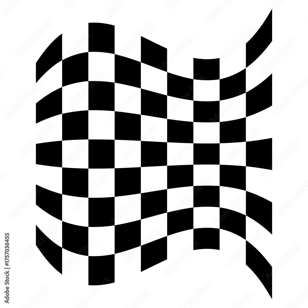 Obraz premium Waving checkered flag in black and white with a distorted perspective and curved edges design element