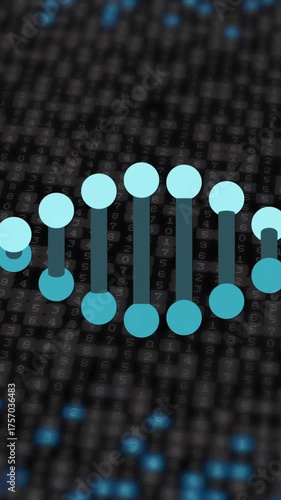 Animation of rotating blue dna strand over blue twinkling lights on dark background