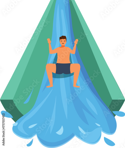 Tourist enjoying summer vacation sliding down waterslide in aqua park