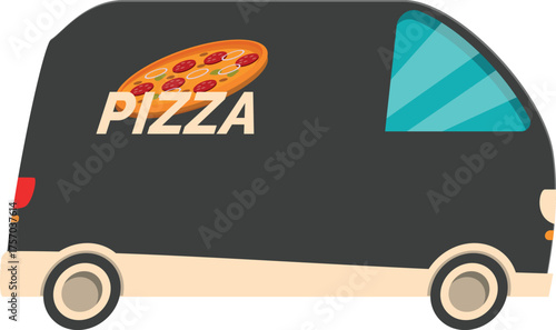 Side view of a pizza delivery van transporting hot fresh food to hungry customers