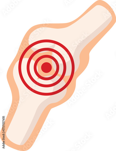 Joint pain highlighted with red target indicating location of ache, concept of arthritis, injury, inflammation, and medical care