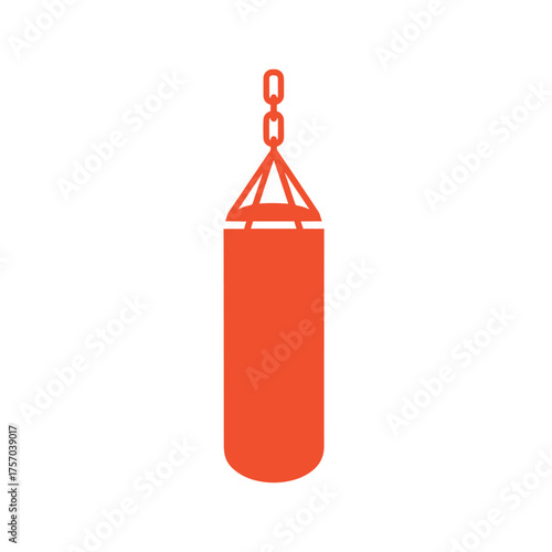 Orange punching bag hanging on chain against white background vector